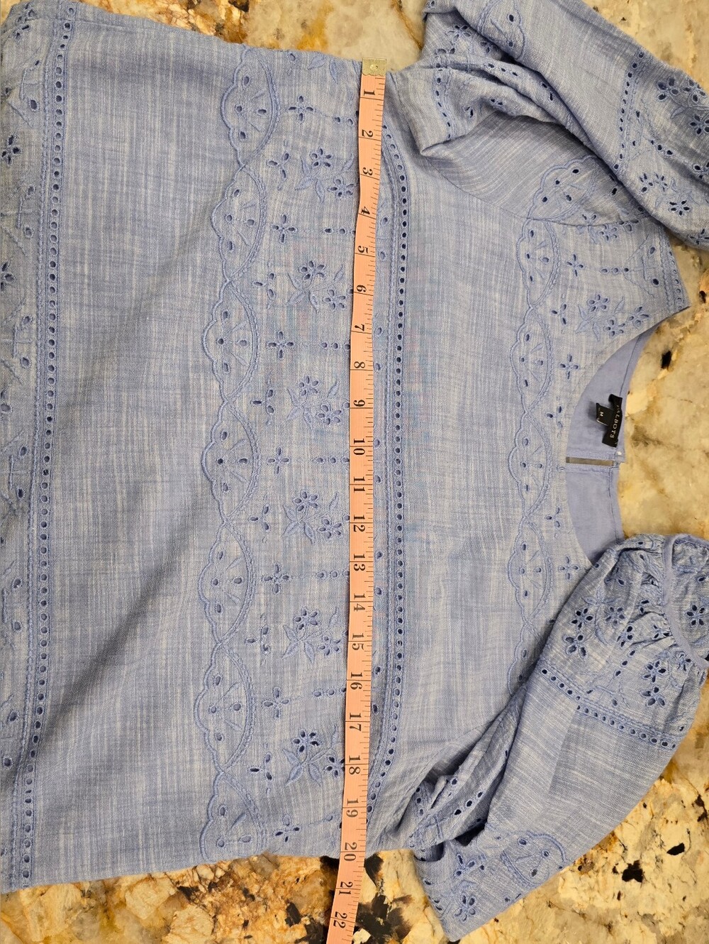 Talbots Blue Eyelet Embroidered Blouse with Balloon Sleeves Cotton M - Picture 3 of 6